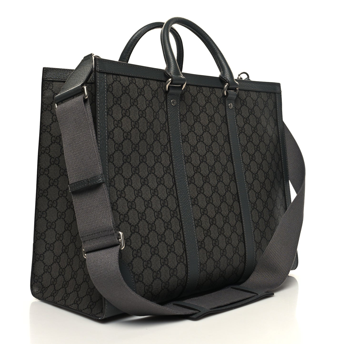 GG Supreme Monogram Textured Dollar Calfskin Large Ophidia Tote Bag Grey Black Graphite Grey
