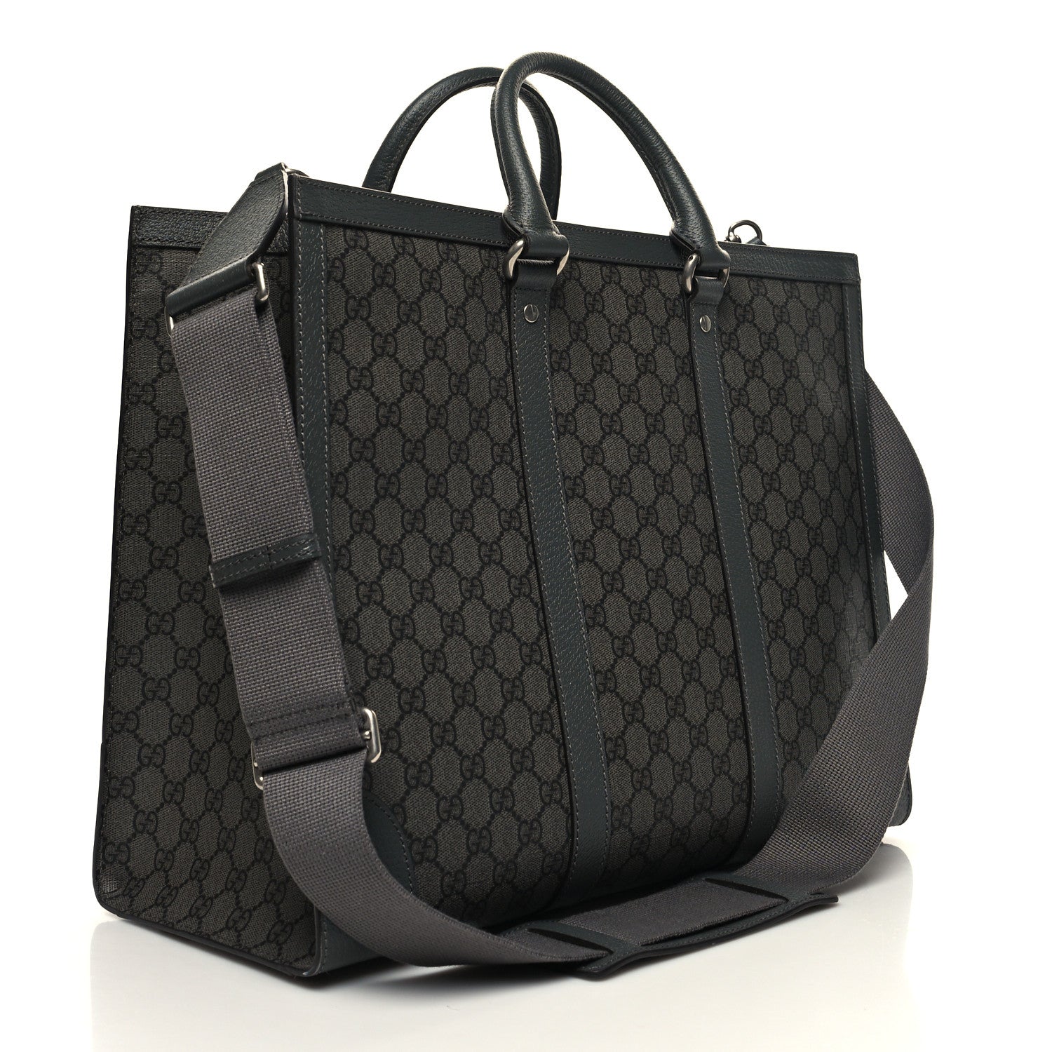 Gucci GG Supreme Monogram Textured Dollar Calfskin Large Ophidia Tote Bag Grey Black Graphite Grey 3 of 13
