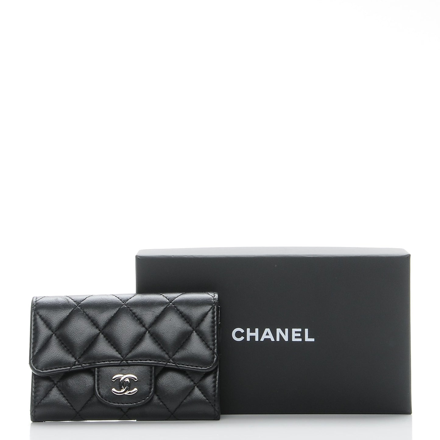 Lambskin Quilted Flap Card Holder Black