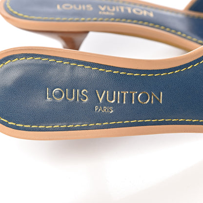 Louis Vuitton Denim Monogram Mules Peep Toe Heels 37 6 of 14