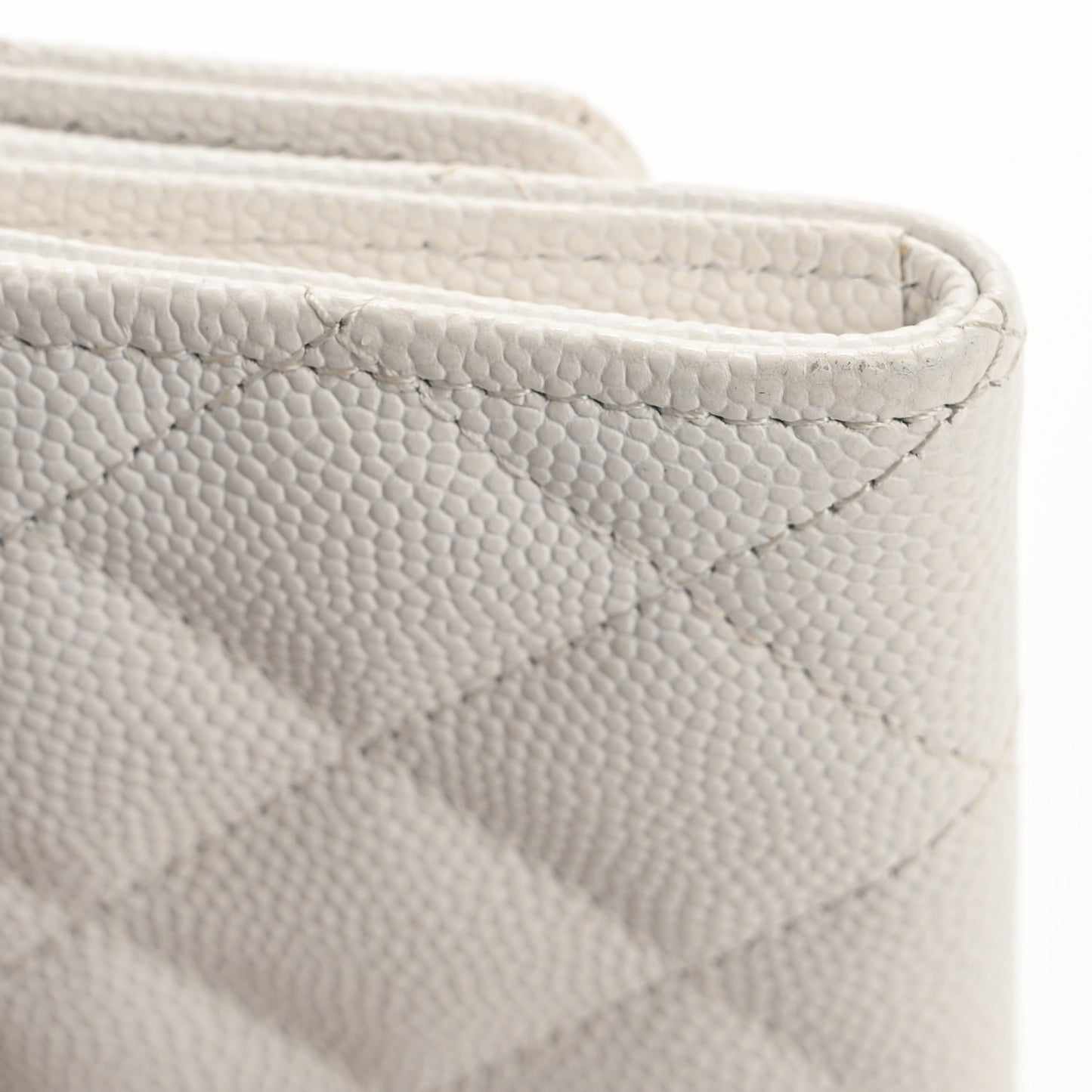 Caviar Quilted Enamel Coco Casino Flap Card Holder Wallet White