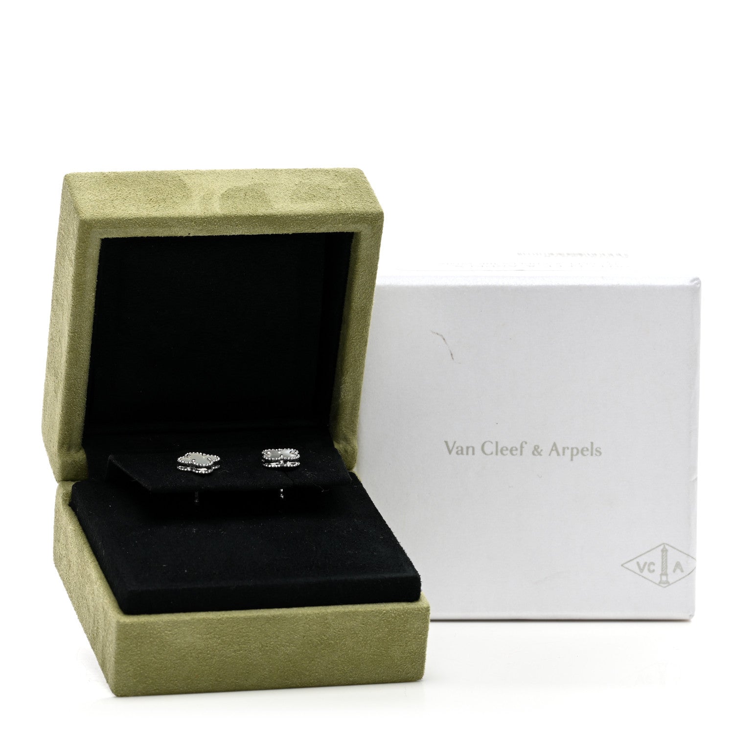 Van Cleef & Arpels 18K White Gold Mother of Pearl Sweet Alhambra Earrings 5 of 5