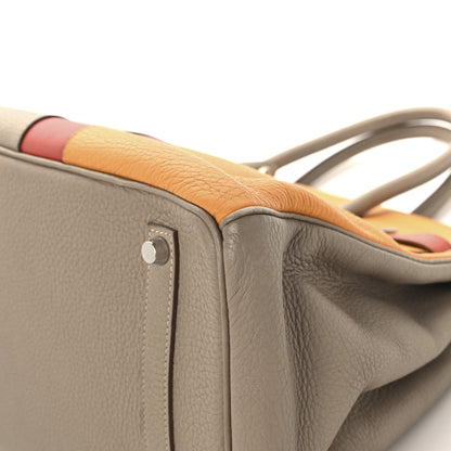 Hermes Taurillon Clemence Swift Tri-Color Birkin 35 Sanguine Gris Tourterelle Moutarde 10 of 14