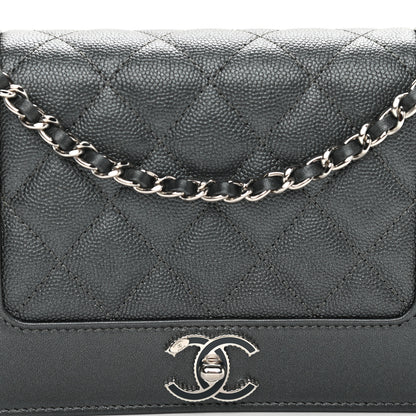 Chanel Metallic Caviar Chevron Quilted Vintage Mademoiselle Wallet On Chain WOC Charcoal 9 of 12