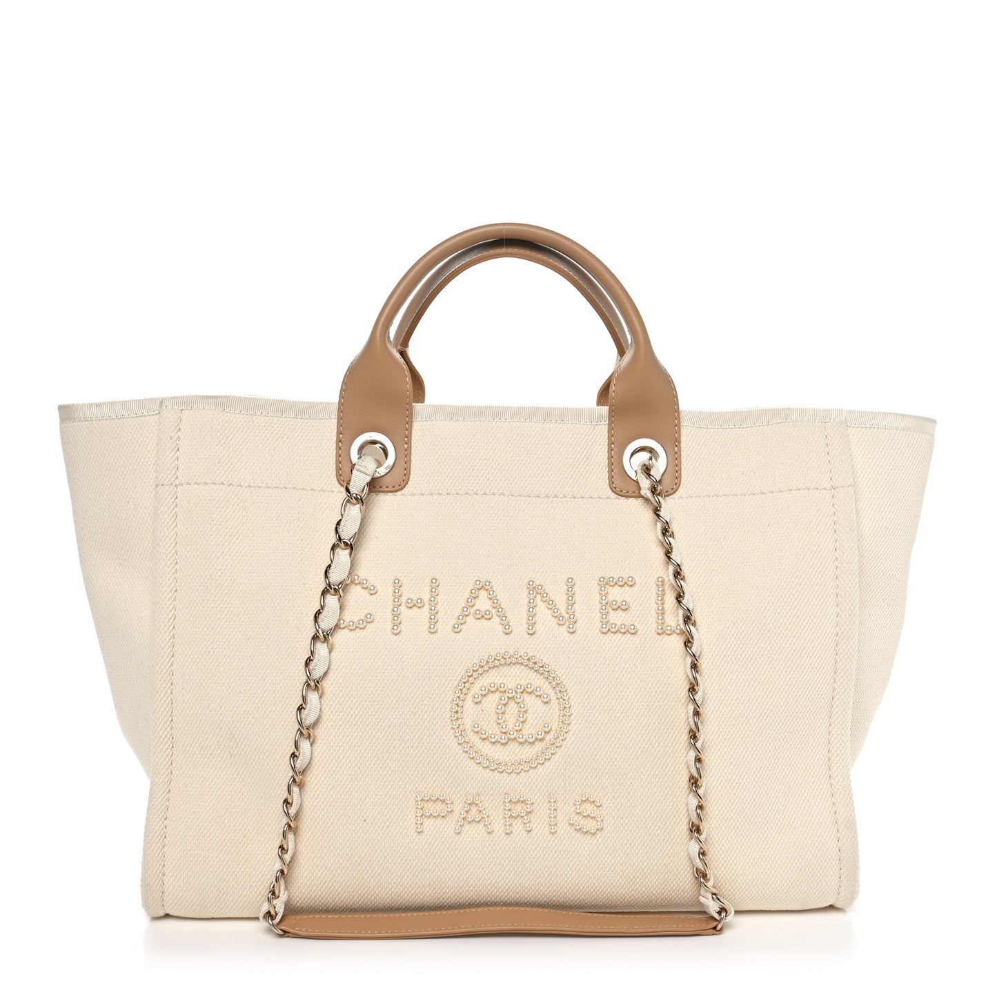 Canvas Pearl Large Deauville Tote Ecru Beige