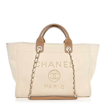 Chanel Canvas Pearl Large Deauville Tote Ecru Beige 1 of 10