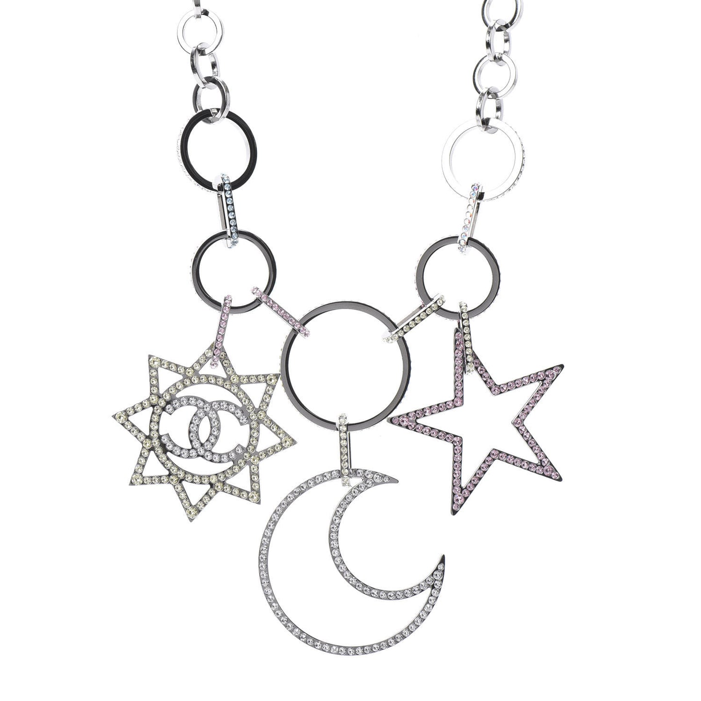 Ruthenium Crystal CC Star Moon Star Necklace