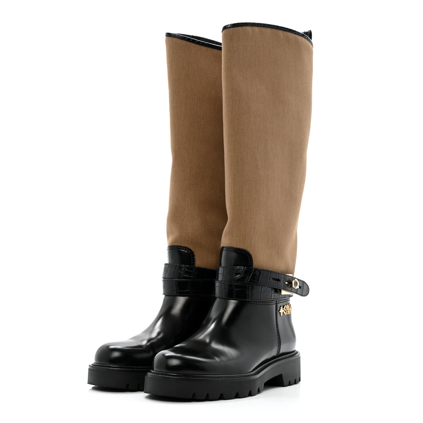 Canvas Calfskin Territory Flat High Ranger Boots 37 Khaki