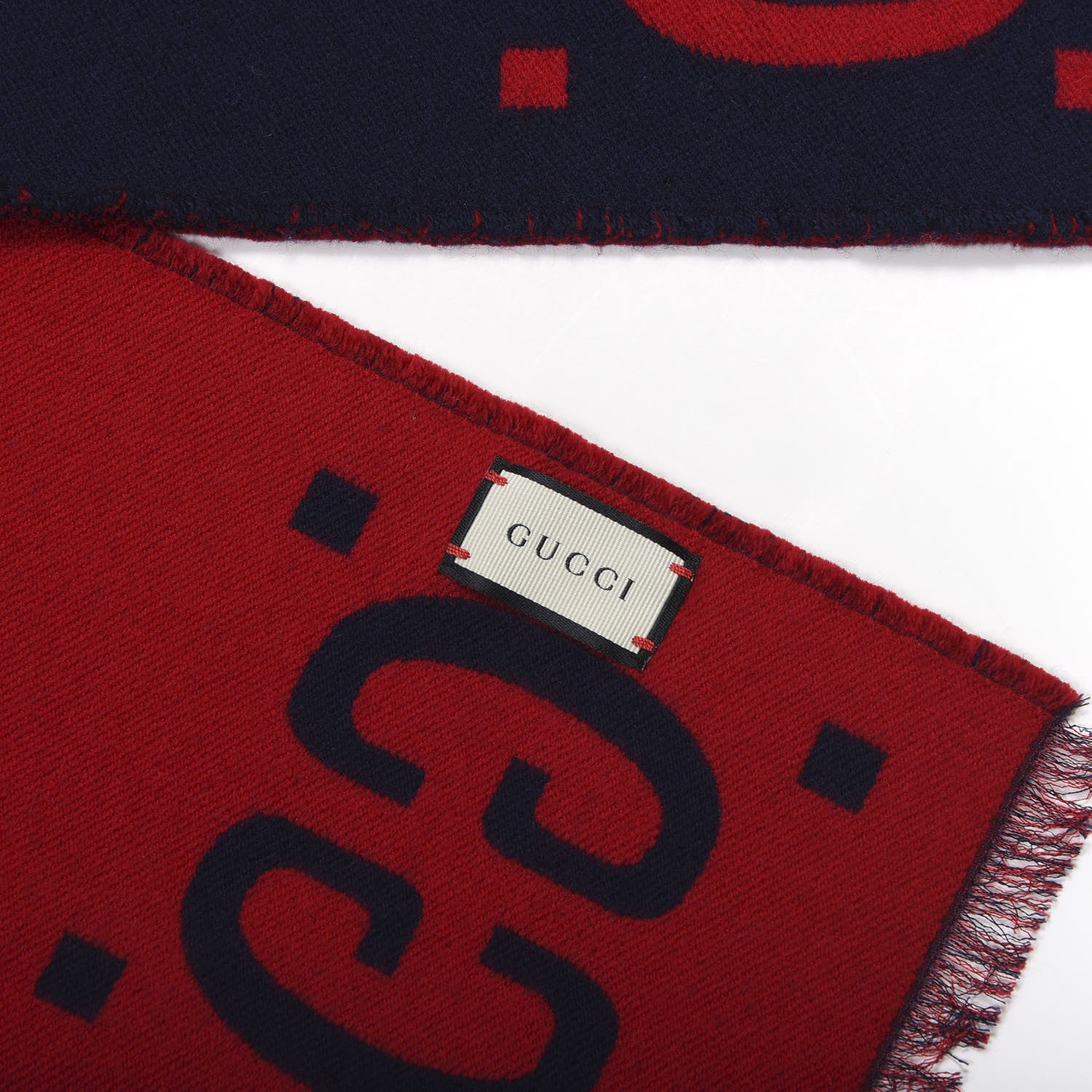 Gucci Wool Silk Monogram Jumbo GG Freedom Scarf Midnight Blue Red 3 of 3