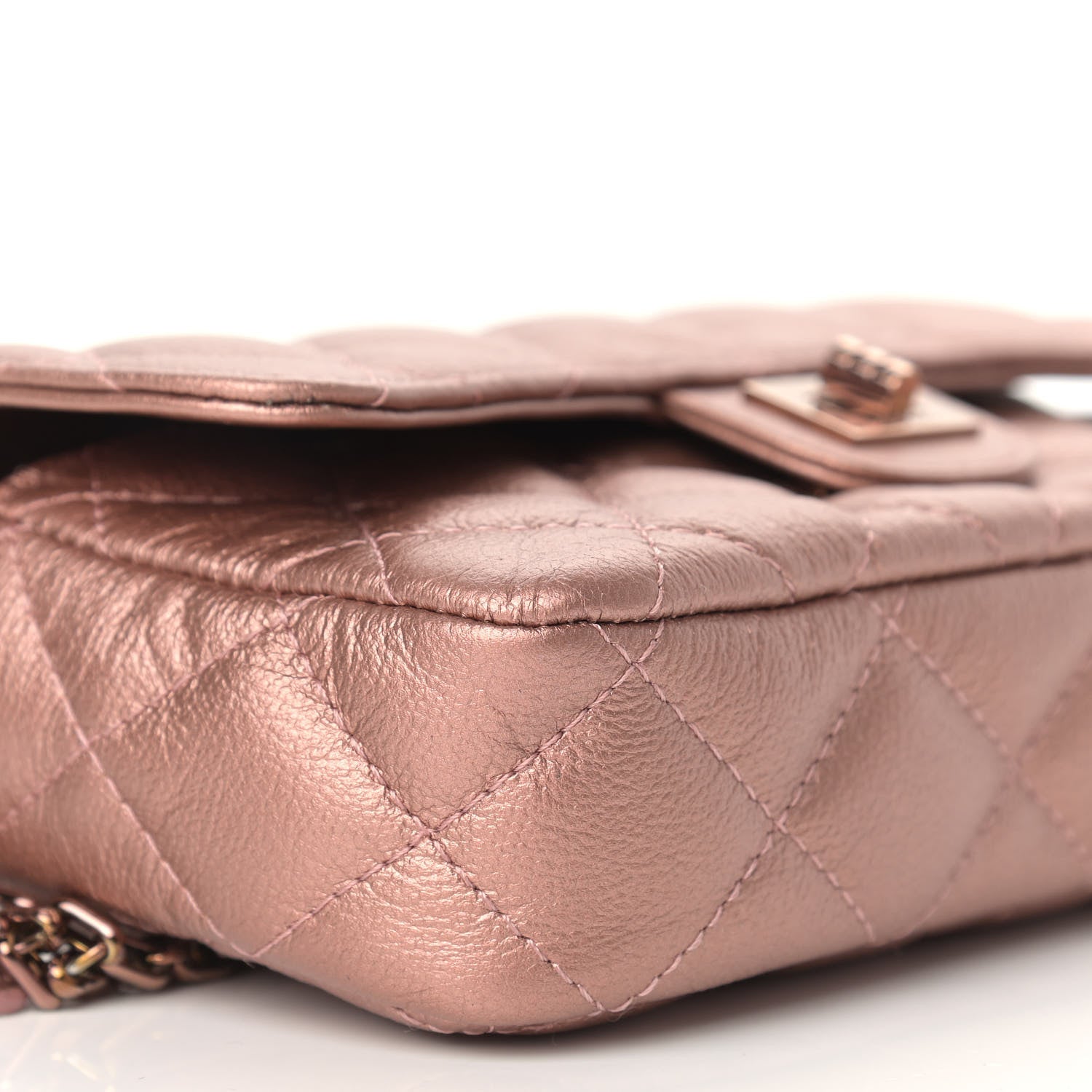 Chanel Metallic Grained Calfskin Quilted 2.55 Reissue Phone Holder With Chain Copper 10 of 11