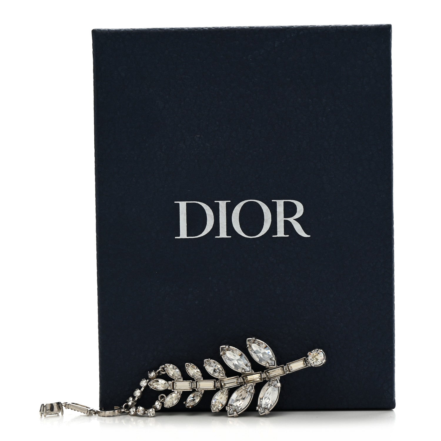 Christian Dior Metal Crystal Leaf Brooch Silver 5 of 5