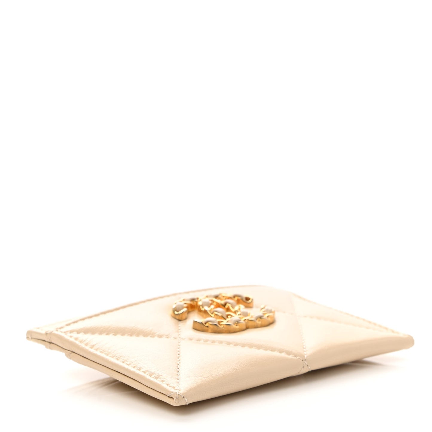 Lambskin Quilted Chanel 19 Card Holder Light Beige