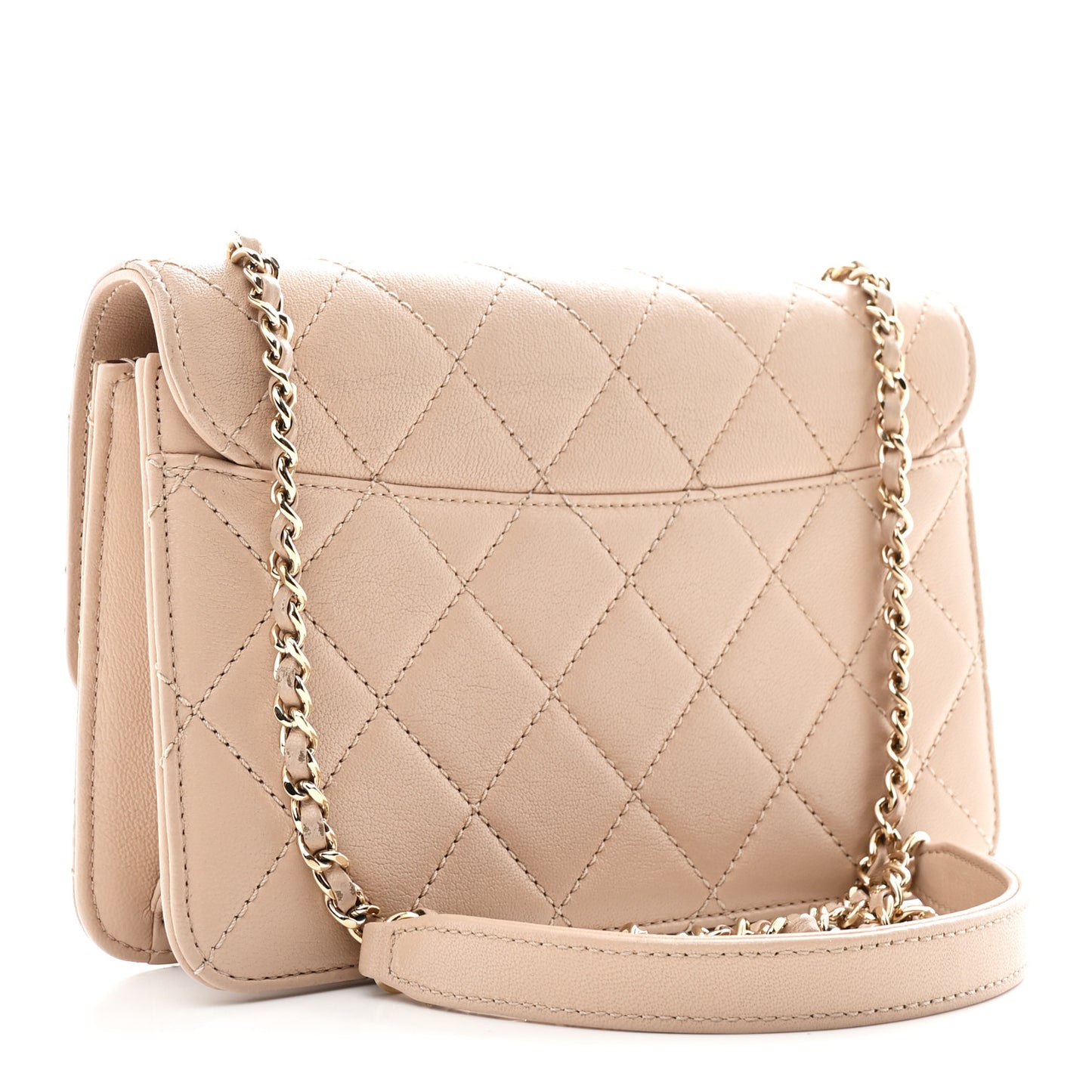 Sheepskin Quilted Mini Beauty Lock Flap Beige