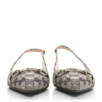 Gucci Monogram Horsebit Womens Slingback Ballet Flat 37 Beige Blue 2 of 9