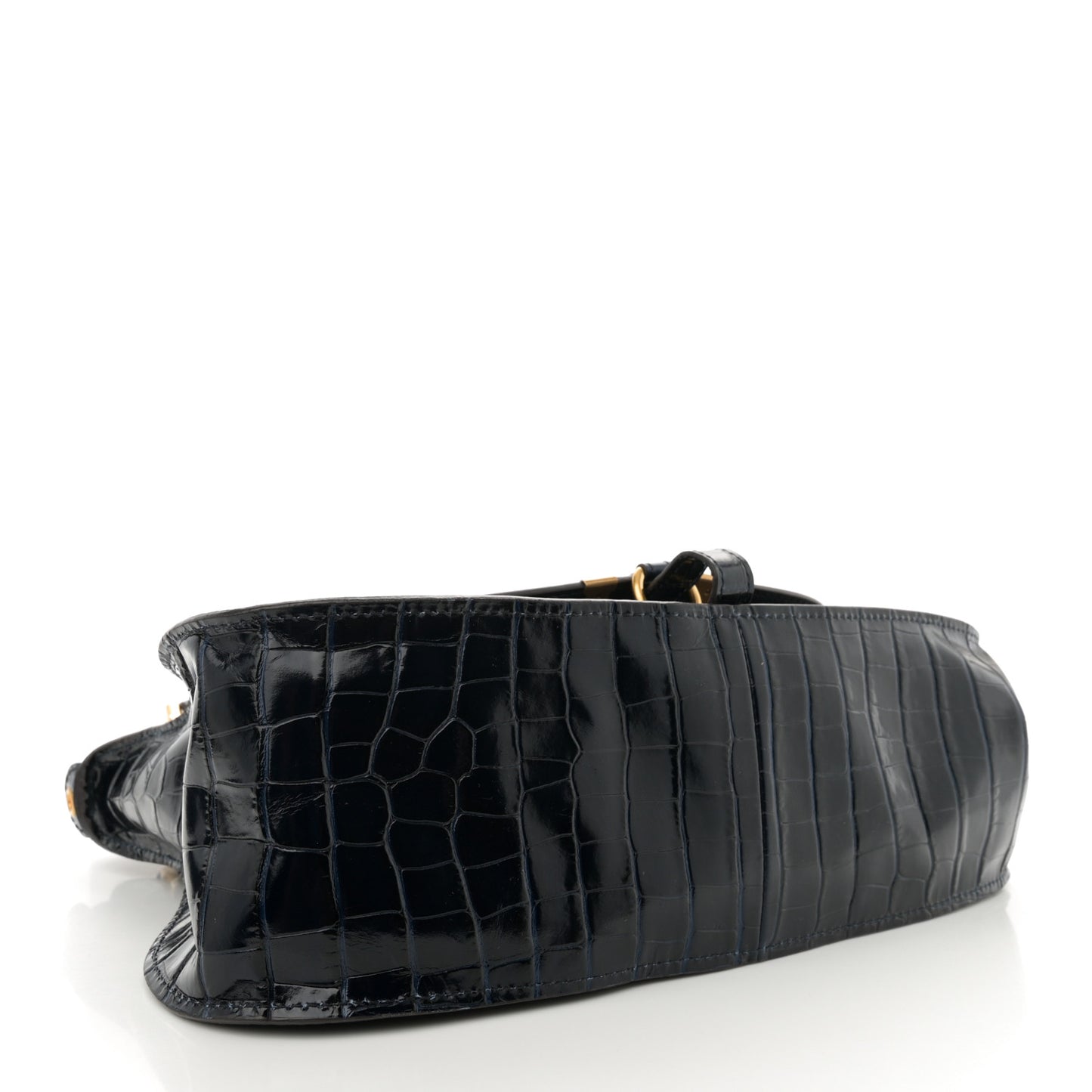 Calfskin Crocodile Embossed Small Marcie Satchel Full Blue