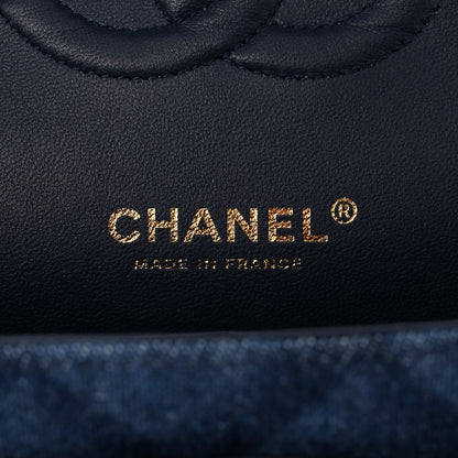 Chanel Printed Denim Quilted Medium Double Flap Dark Blue 6 of 13