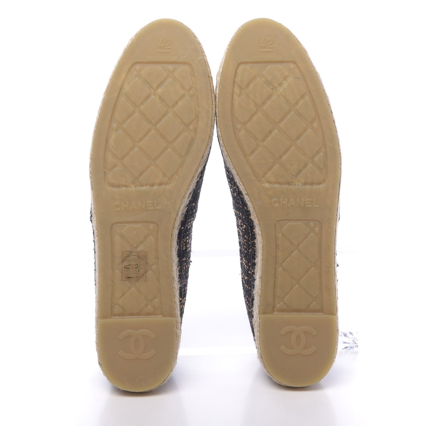 Metallic Tweed Grosgrain CC Espadrilles 42 Black Gold