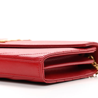 Saint Laurent Grain De Poudre Matelasse Chevron Monogram Chain Wallet Red 9 of 12