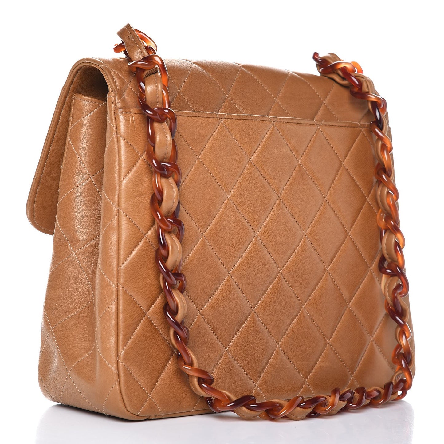 Lambskin Tortoise Chain Square Flap Camel