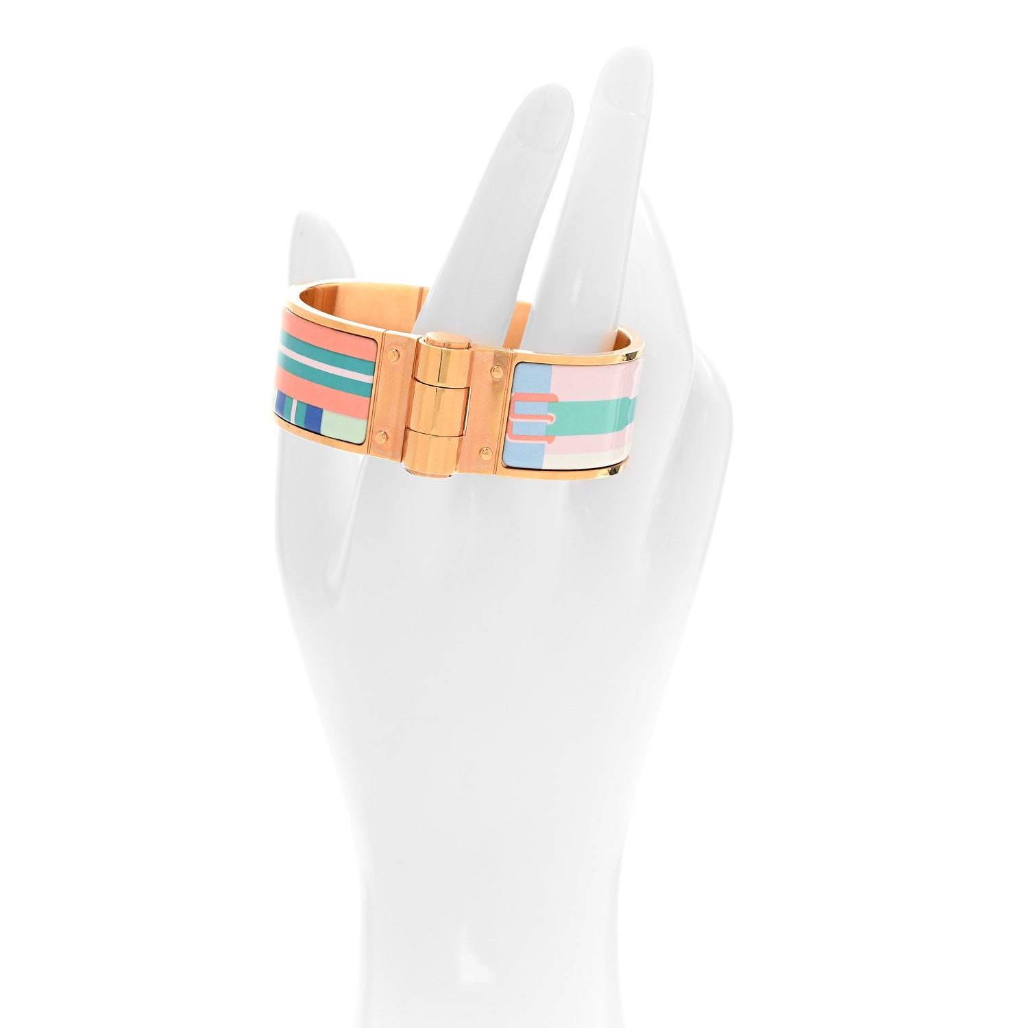 Hermes Enamel Printed Wide Sangles En Zigzag Plage Hinged Bracelet S Miami 2 of 4