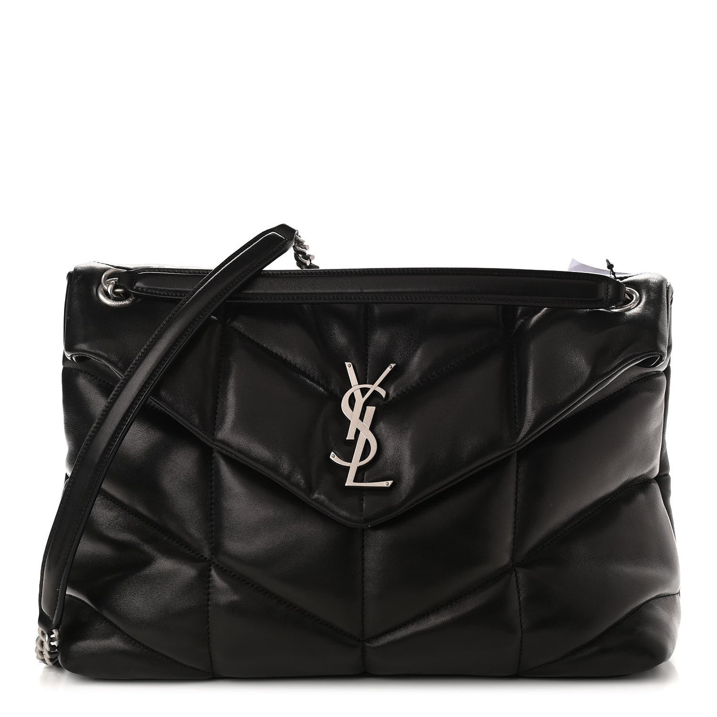Lambskin Quilted Medium Loulou Puffer Monogram Chain Satchel Black