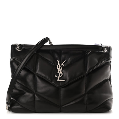 Saint Laurent Lambskin Quilted Medium Loulou Puffer Monogram Chain Satchel Black 1 of 10
