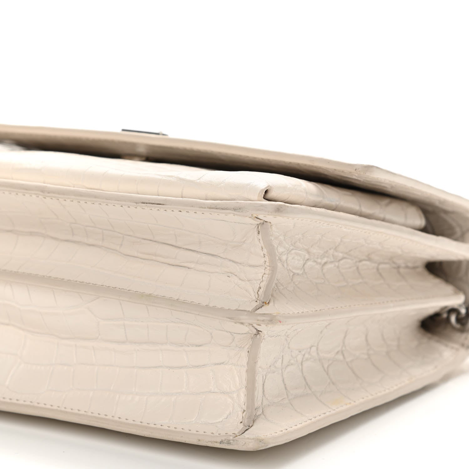 Saint Laurent Calfskin Crocodile Embossed Medium Monogram Sunset Icy White 10 of 13