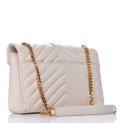 Saint Laurent Lambskin Matelasse Chevron Small Monogram Satchel Off White 3 of 12