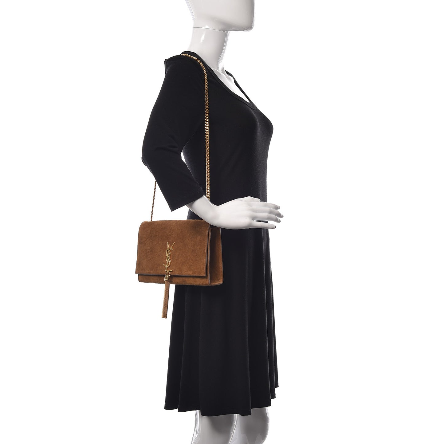 Suede Medium Classic Monogram Kate Tassel Satchel Light Ochre