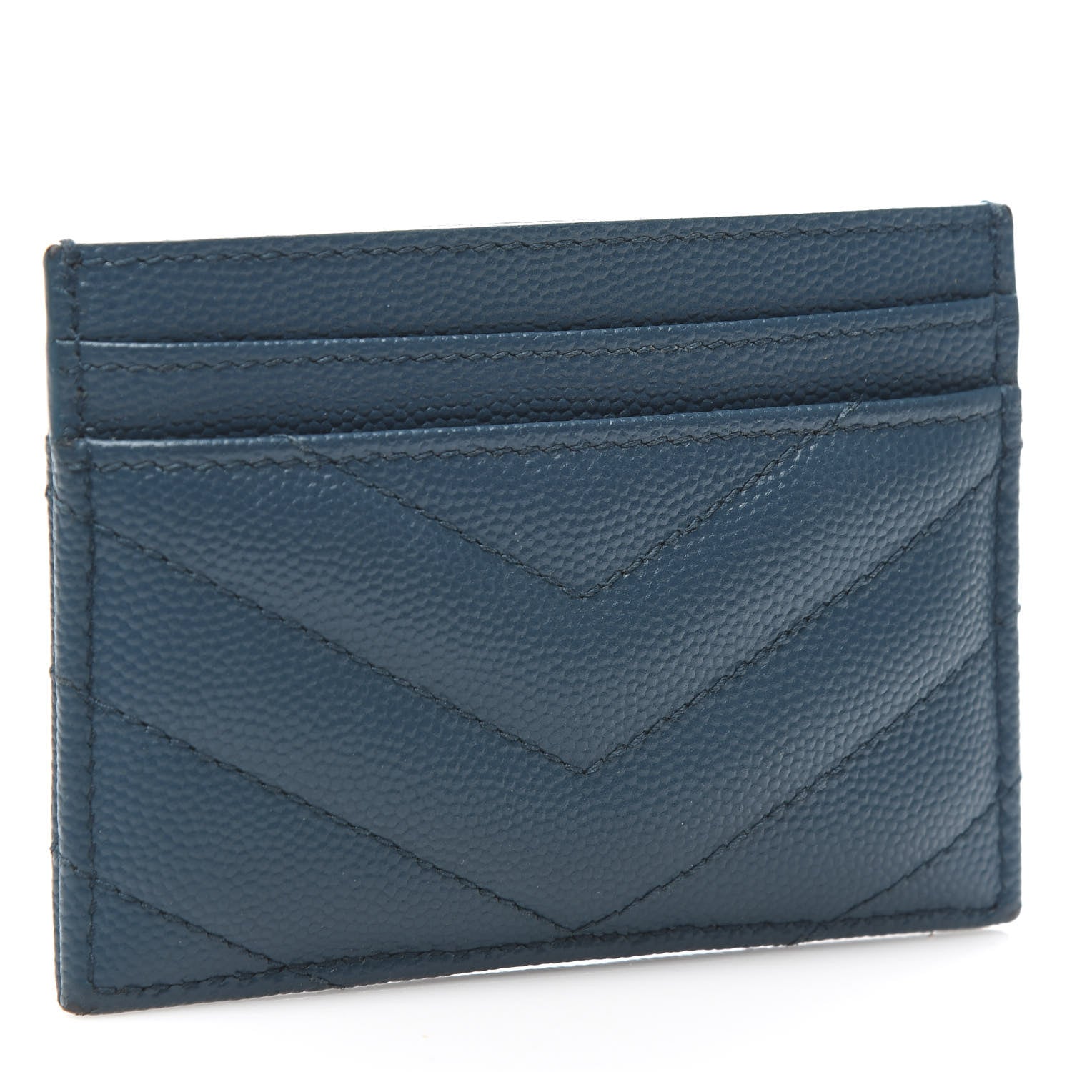 Saint Laurent Grain De Poudre Matelasse Chevron Monogram Credit Card Case Peacock Green 3 of 7