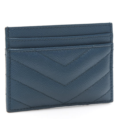 Saint Laurent Grain De Poudre Matelasse Chevron Monogram Credit Card Case Peacock Green 3 of 7