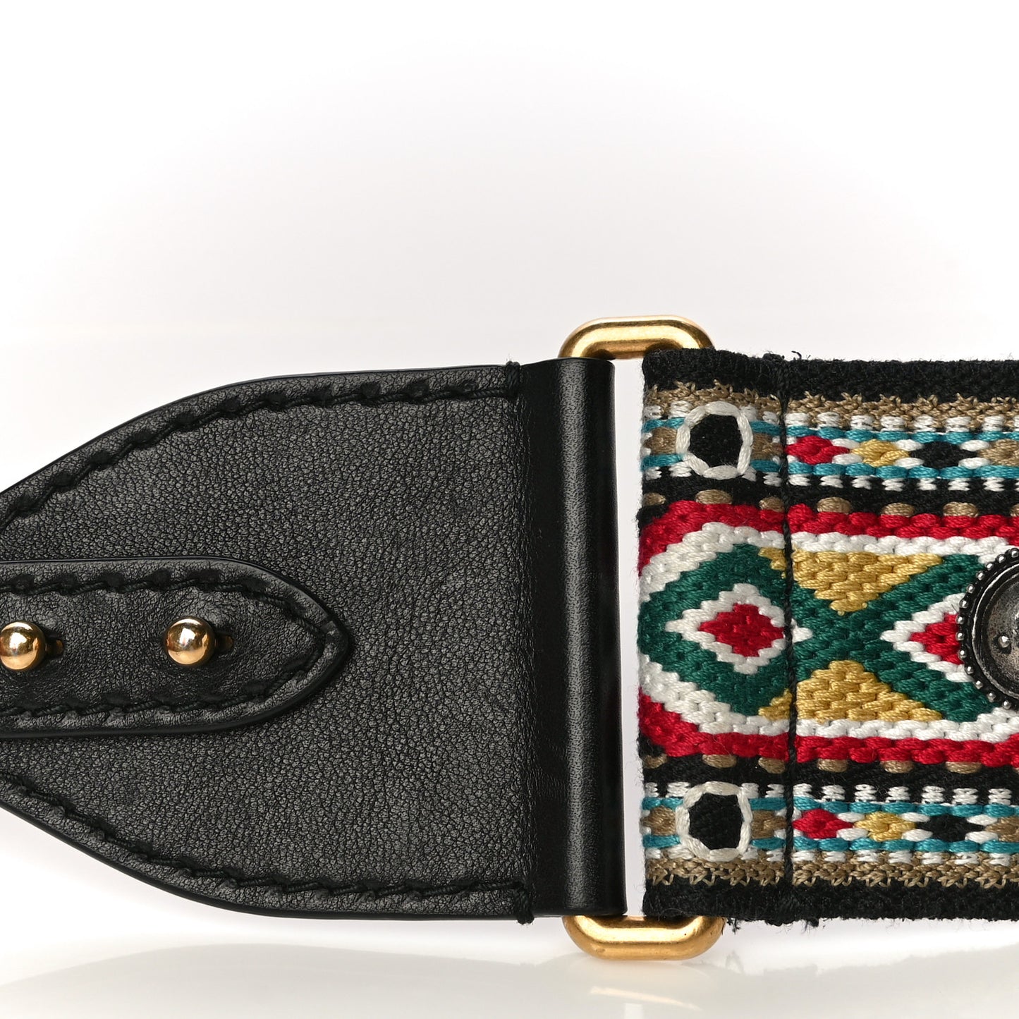 Canvas Embroidered Studded Shoulder Strap Black Multicolor