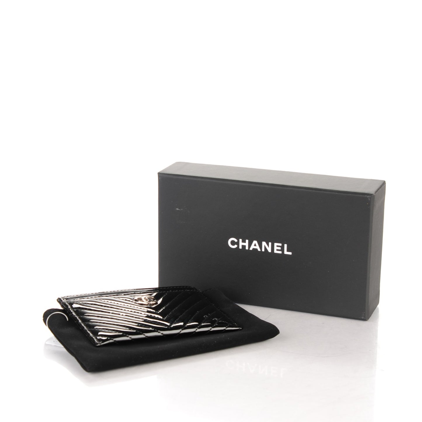 Patent Chevron Card Holder Black