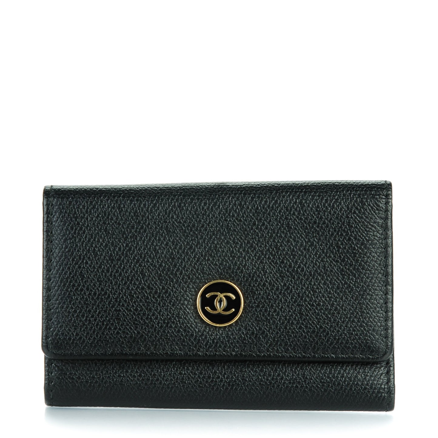 Grained Calfskin CC Button 6 Key Holder Black