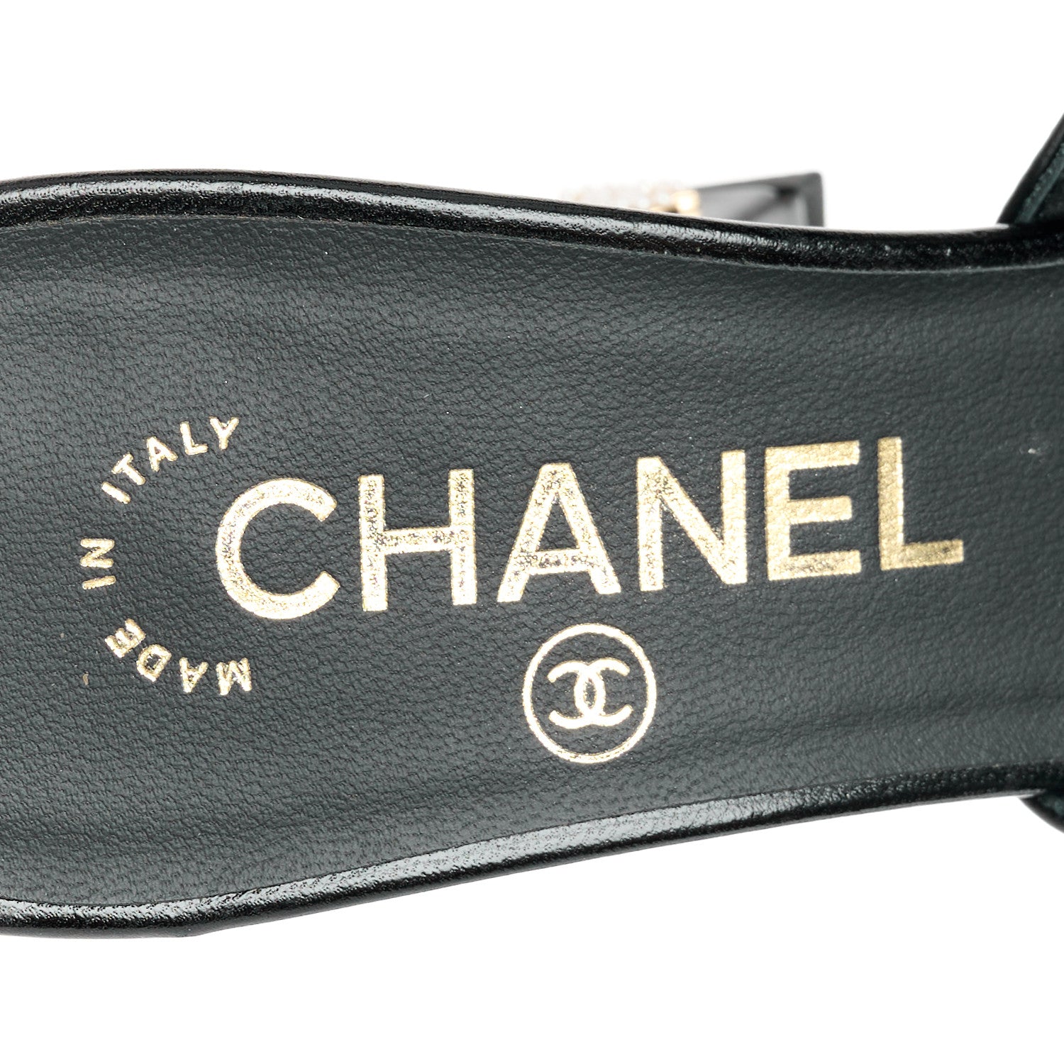 Chanel Shiny Goatskin Pearl Mule Sandals 38 Black 7 of 10