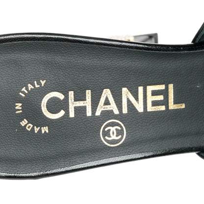 Chanel Shiny Goatskin Pearl Mule Sandals 38 Black 7 of 10