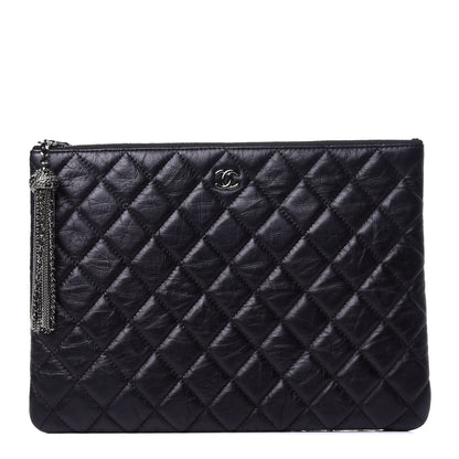 Chanel Aged Calfskin Quilted Medium Tassel Cosmetic Case Black 1 of 11
