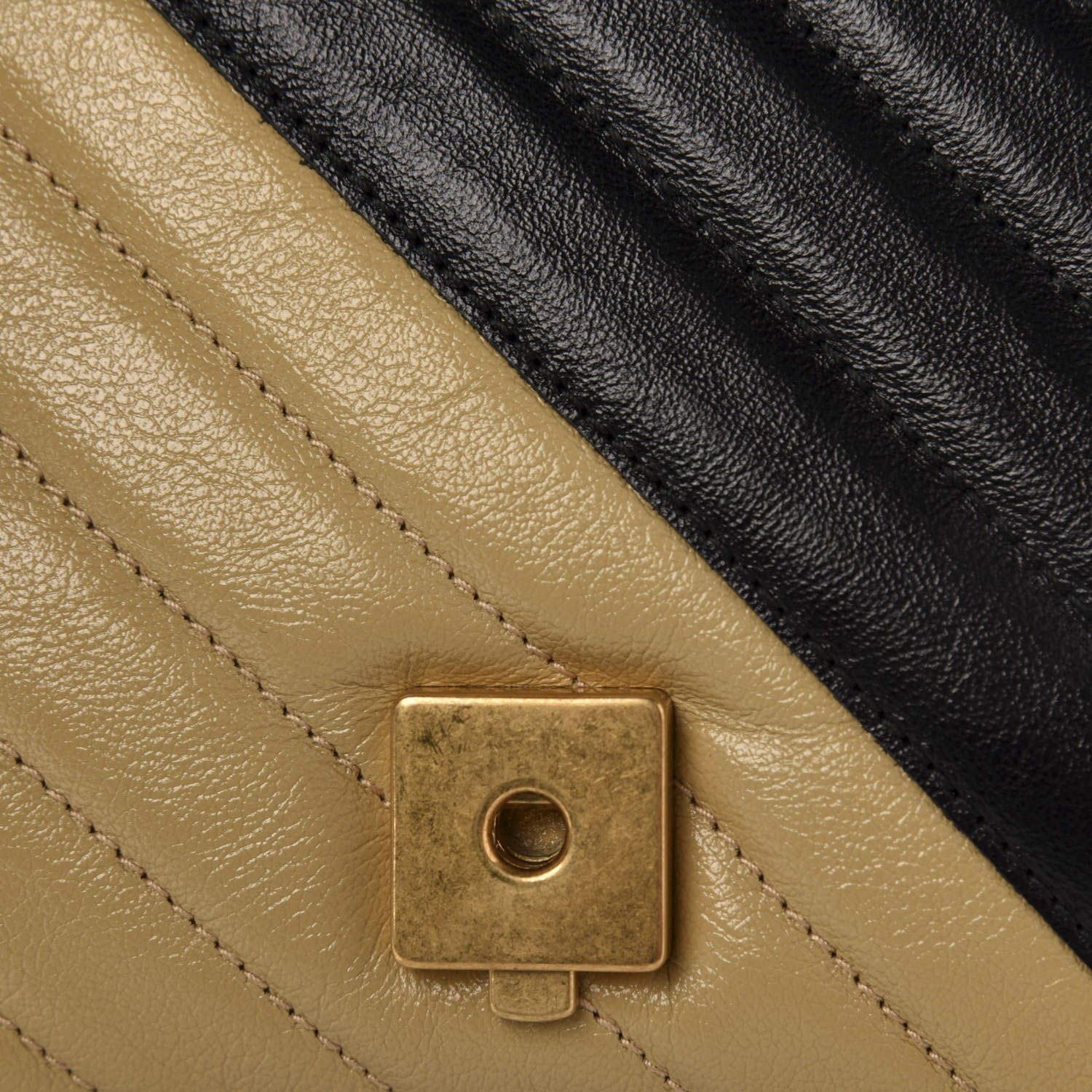 Gucci Vintage Effect Calfskin Matelasse Diagonal Striped Small Torchon GG Marmont Shoulder Bag Black Beige 10 of 16