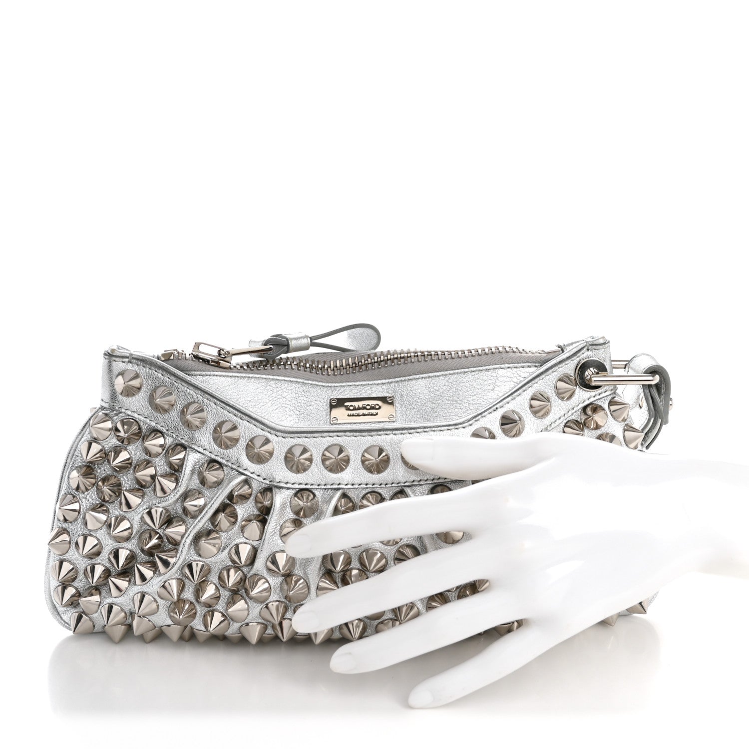 Tom Ford Pebbled Calfskin Studded Clutch Silver 1877866 – FASHIONPHILE