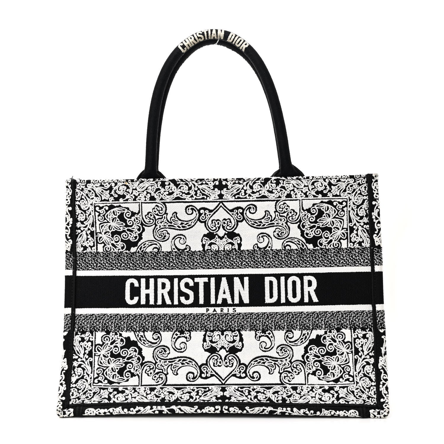 Christian Dior Canvas Embroidered Medium Ornamental Cornely Effect Book Tote Black White 1 of 12
