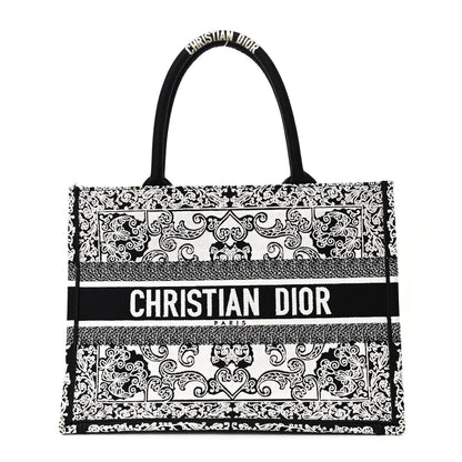 Christian Dior Canvas Embroidered Medium Ornamental Cornely Effect Book Tote Black White 1 of 12