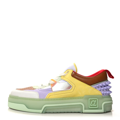 Christian Louboutin Calfskin Suede Spike Mens Astroloubi Flat Low Top Sneakers 45.5 Studio Green Lilac 1 of 7