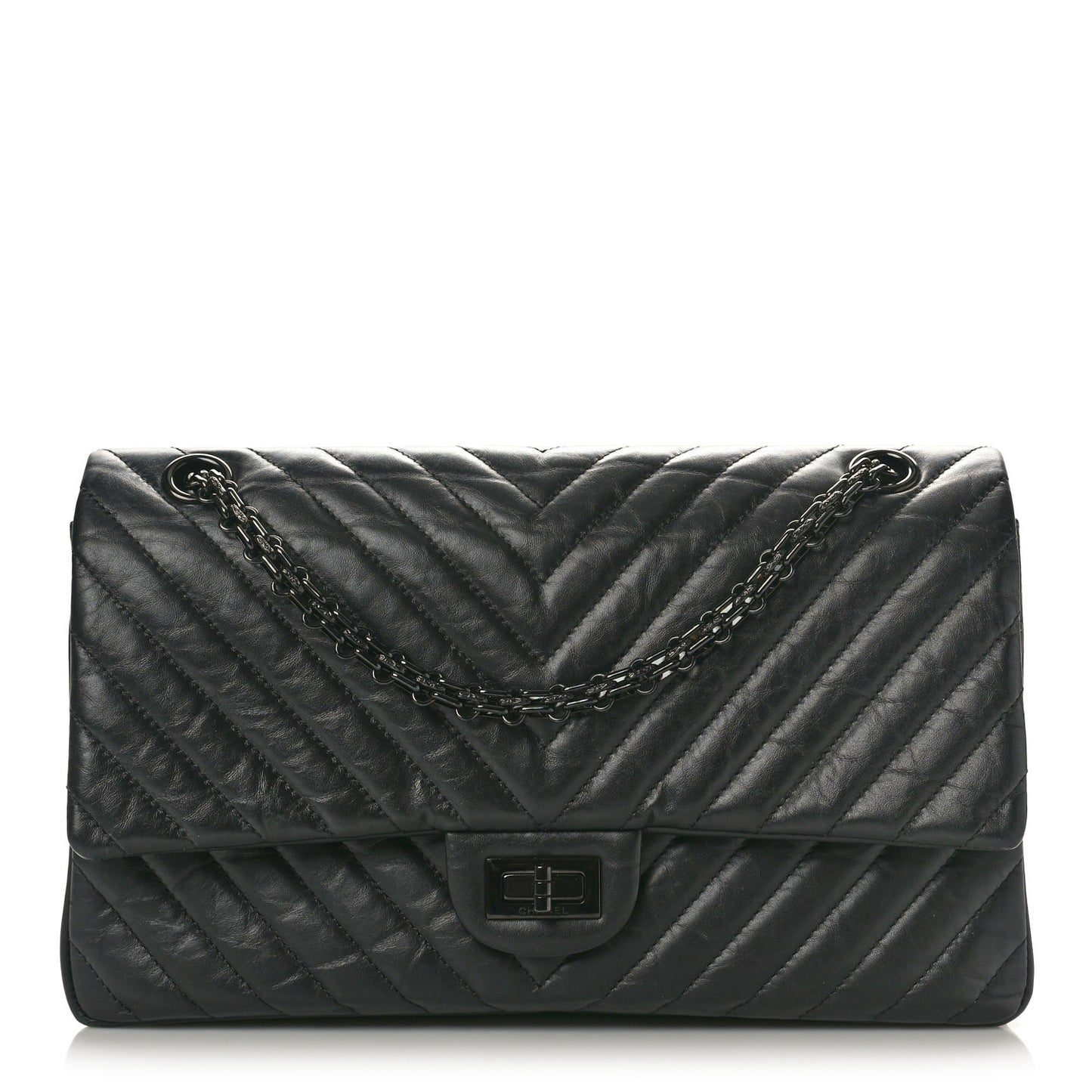 Aged Calfskin Chevron Quilted 2.55 Reissue 226 So Black