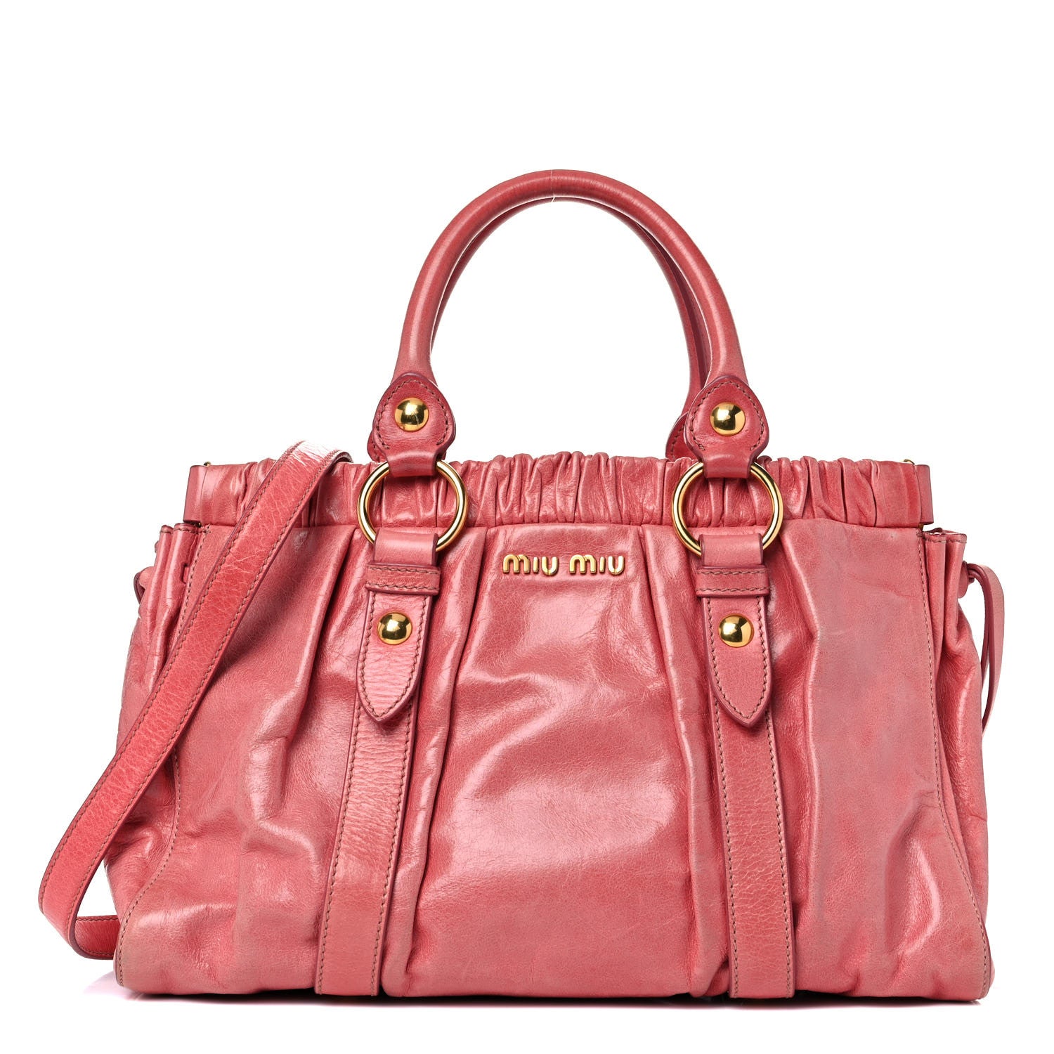 Miu Miu Vitello Lux Gathered Tote Rosa 1 of 26