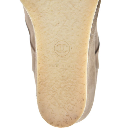 Chanel Suede Calfskin Lace Up Wedge Booties 41 Beige 6 of 10