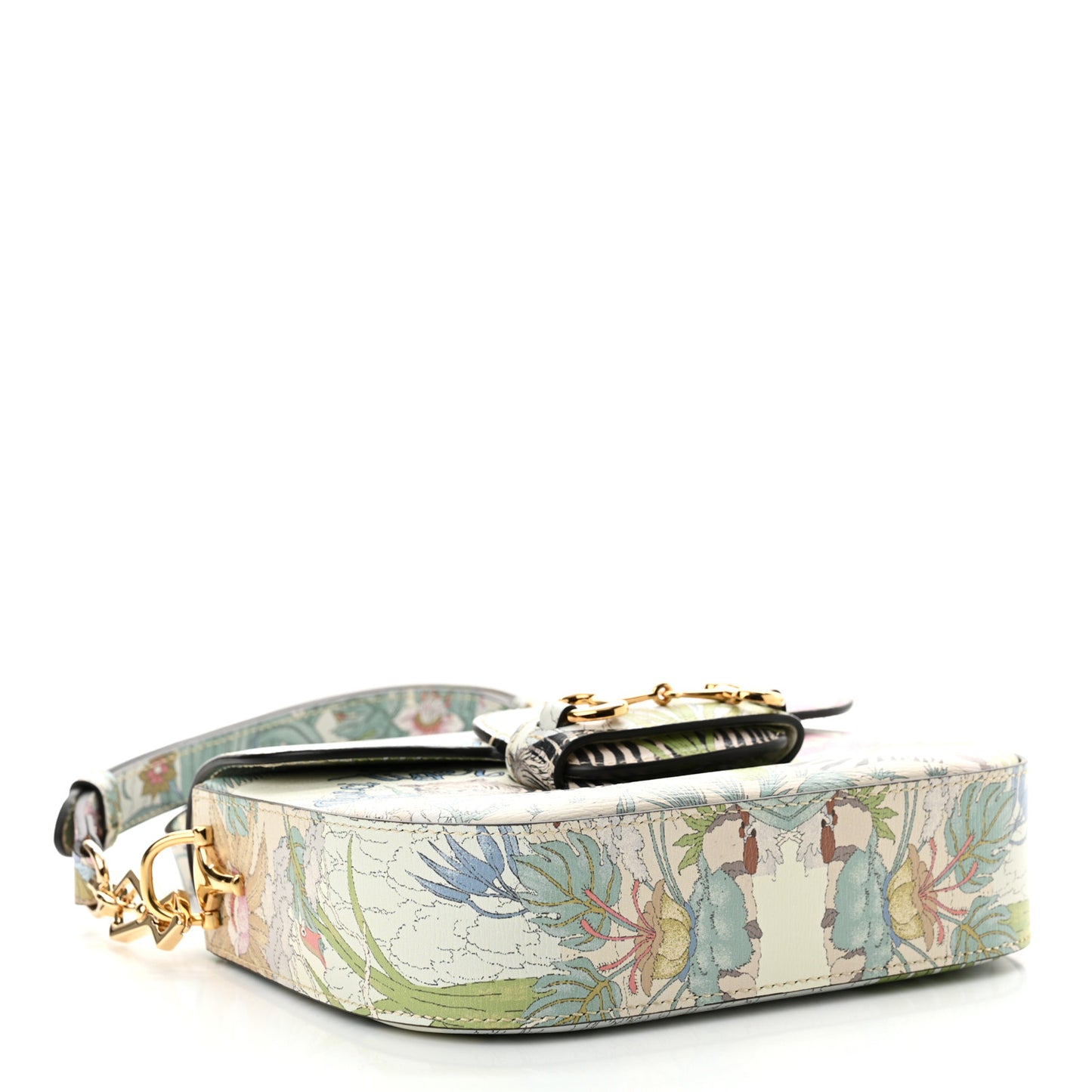 New Shangai Calfskin Tiger Savanah Web Mini Horsebit 1955 Shoulder Bag Chalky White Multicolor
