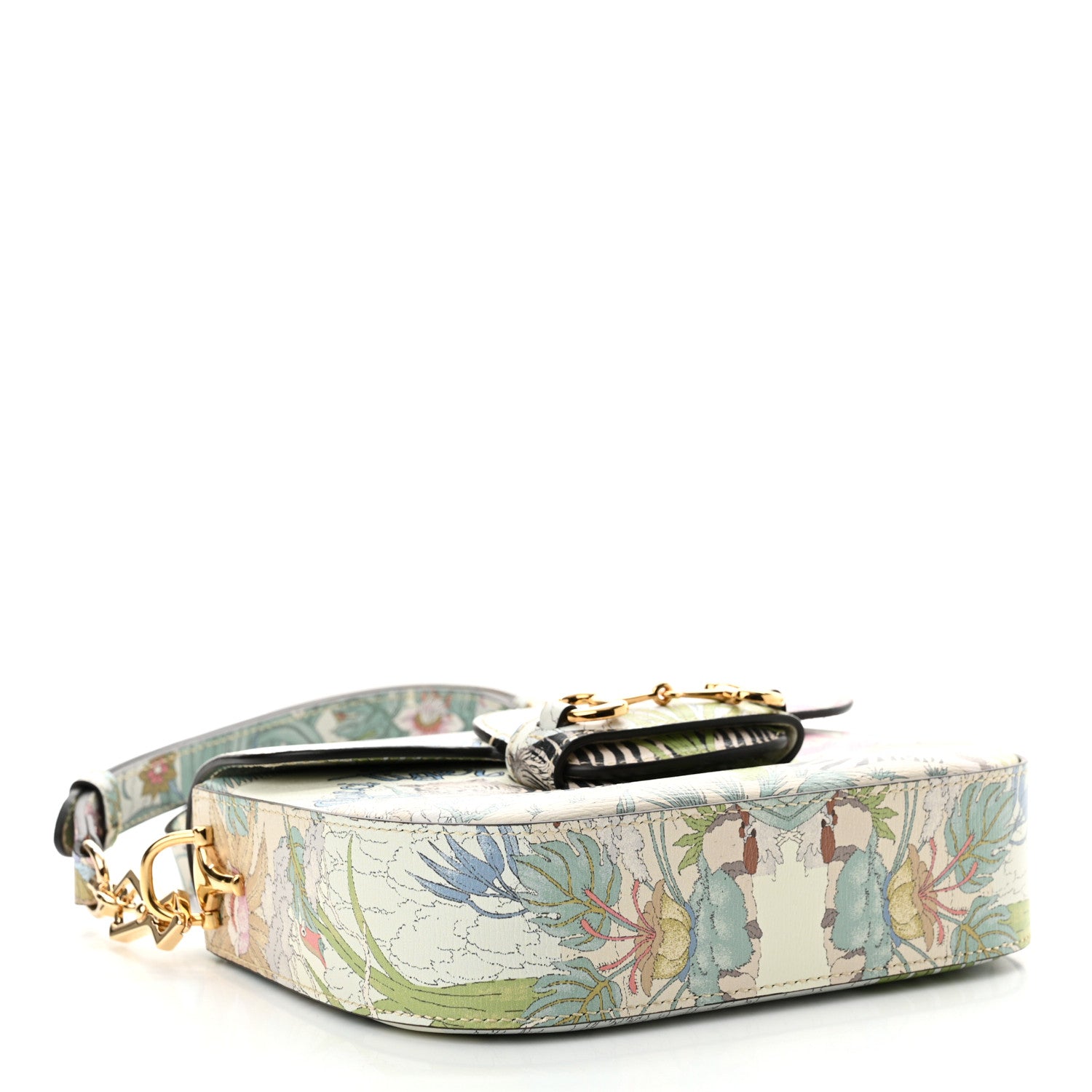 Gucci New Shangai Calfskin Tiger Savanah Web Mini Horsebit 1955 Shoulder Bag Chalky White Multicolor 4 of 16