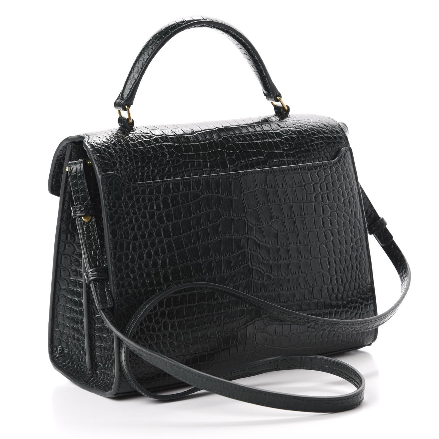 Calfskin Crocodile Embossed Medium Classic Monogram Cassandra Top Handle Green