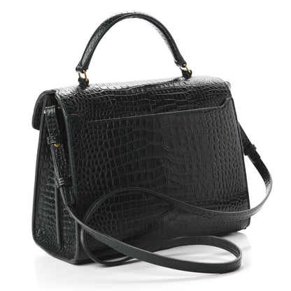 Saint Laurent Calfskin Crocodile Embossed Medium Classic Monogram Cassandra Top Handle Green 3 of 11