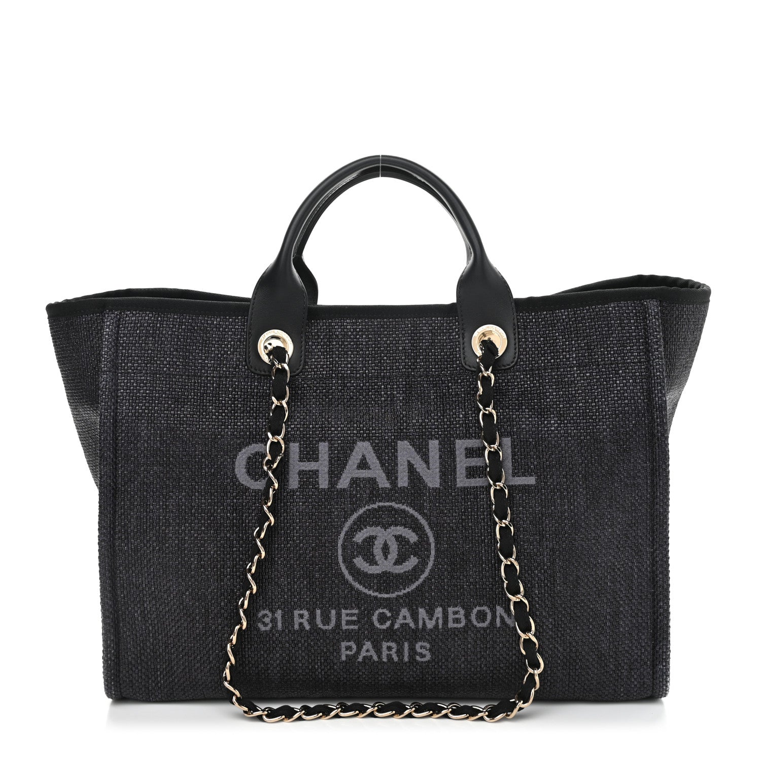 Chanel Woven Straw Raffia Medium Deauville Tote Black 1 of 11